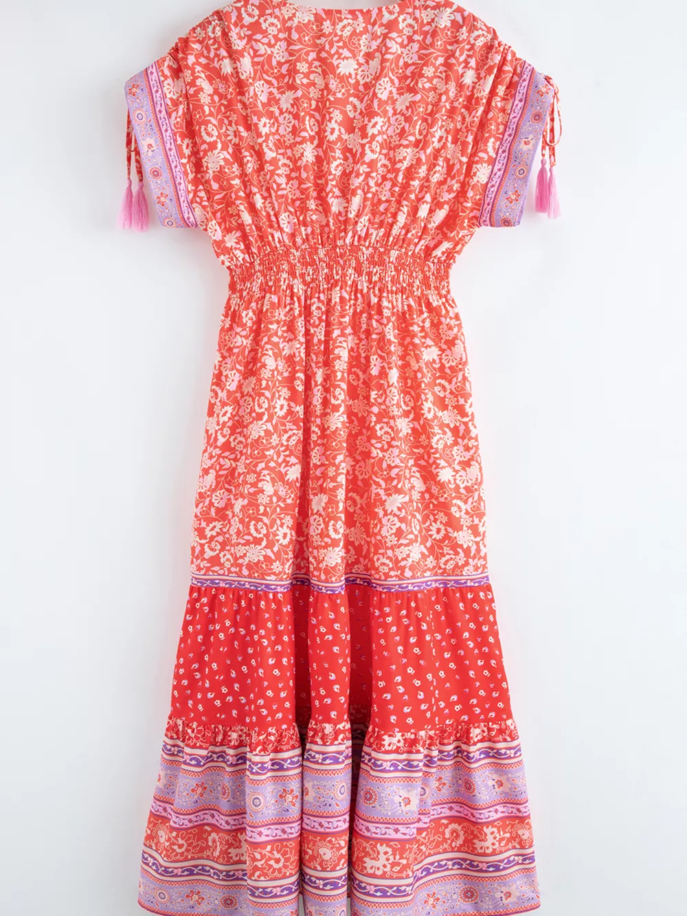 Floral Print Tasseled Tied Sleeve Empire Waist Dress, image 9