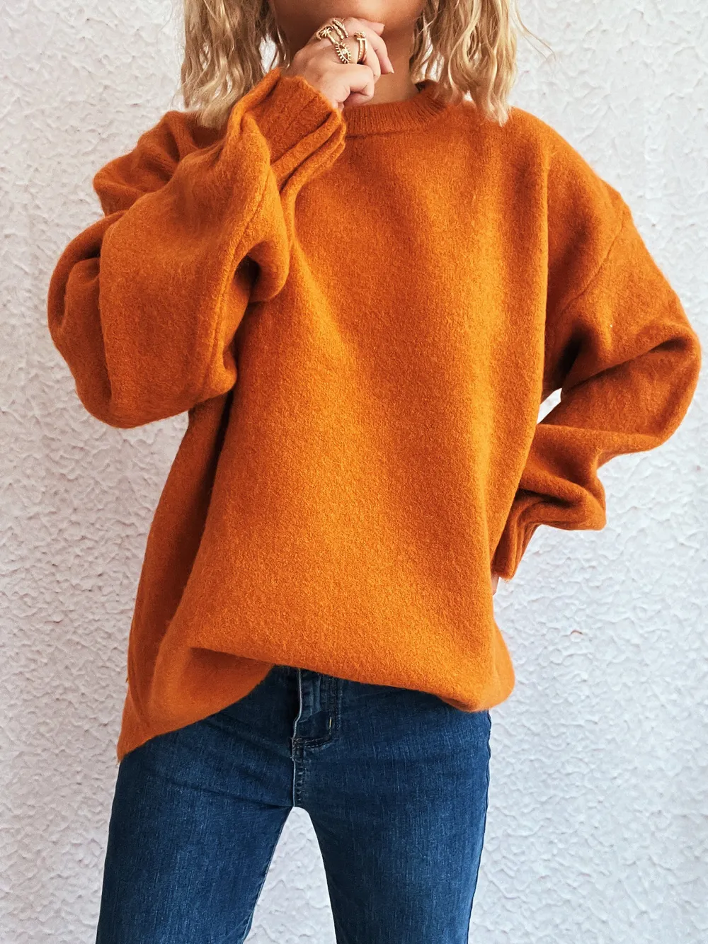 Round Neck Dropped Shoulder Sweater, image 14