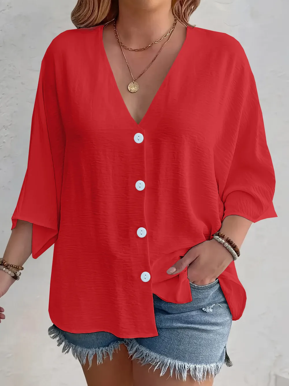 Full Size V-Neck Button Down Shirt Plus Size, image 10
