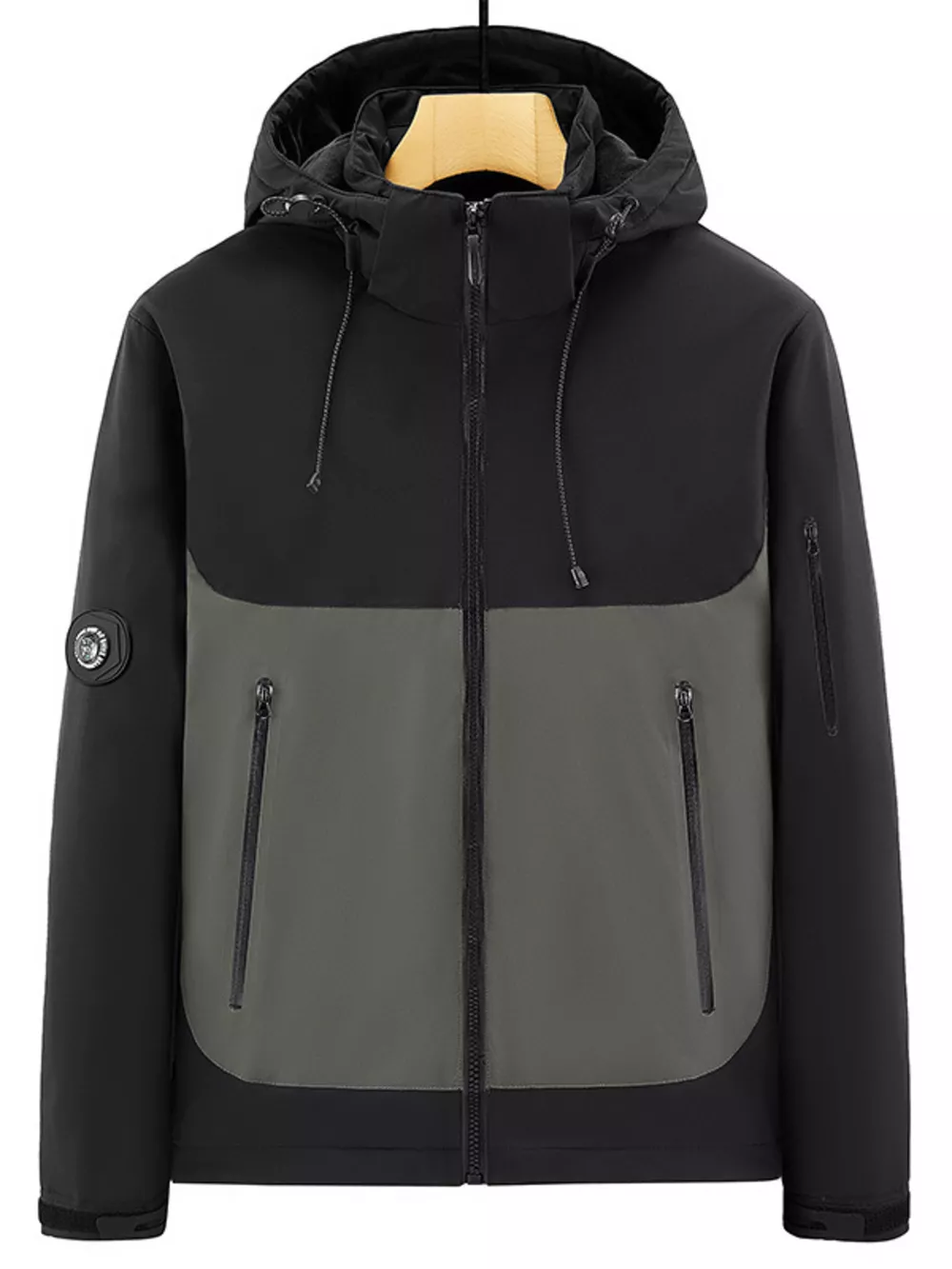Men's Plus Size Hooded Color Block Windproof Jacket