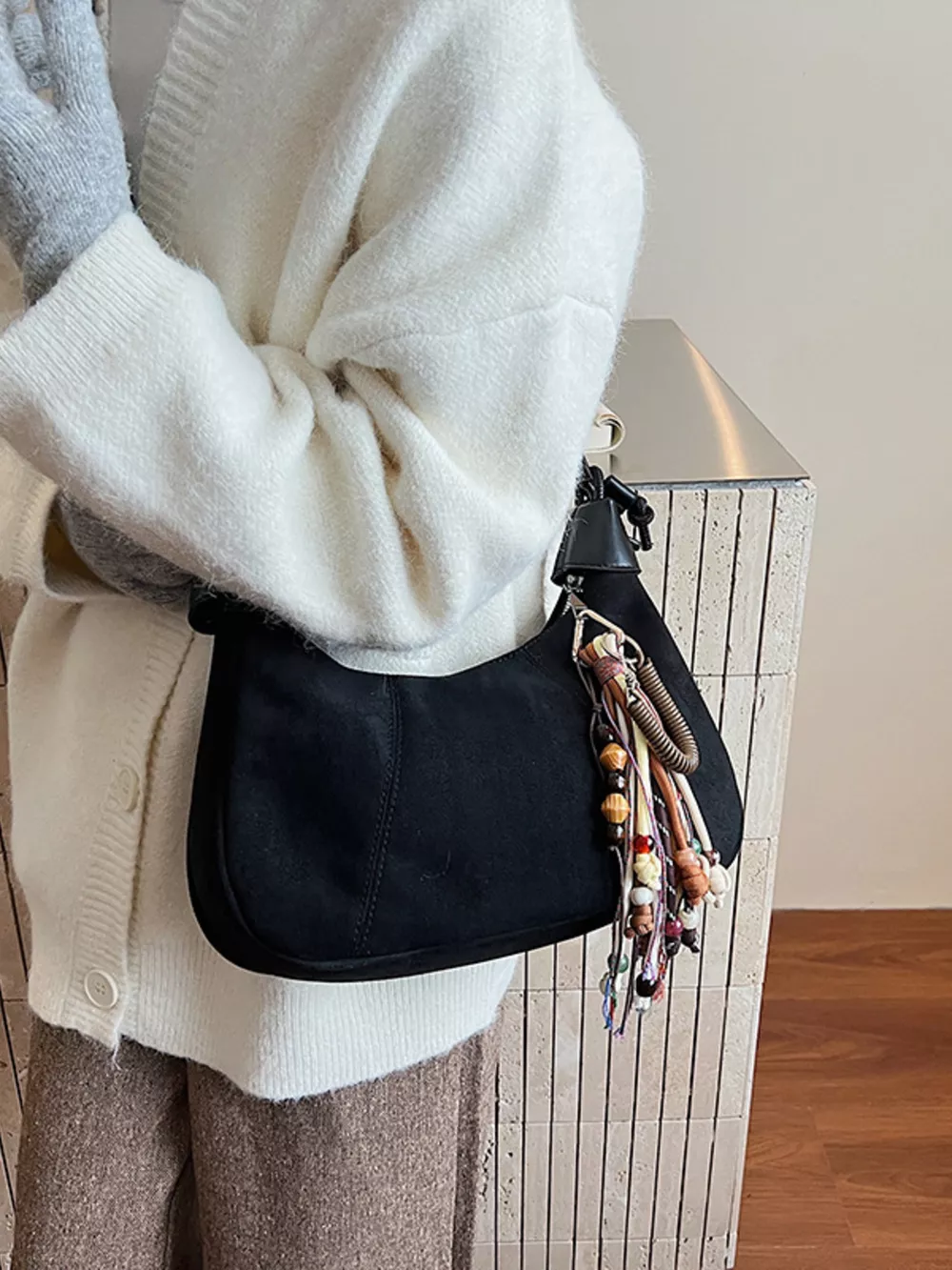 Vintage Suede Tassel Shoulder Bag, image 22