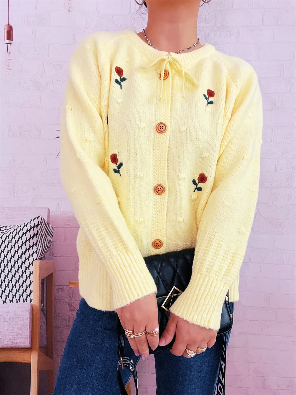 Rose Embroidered Button-Up Cardigan, image 13