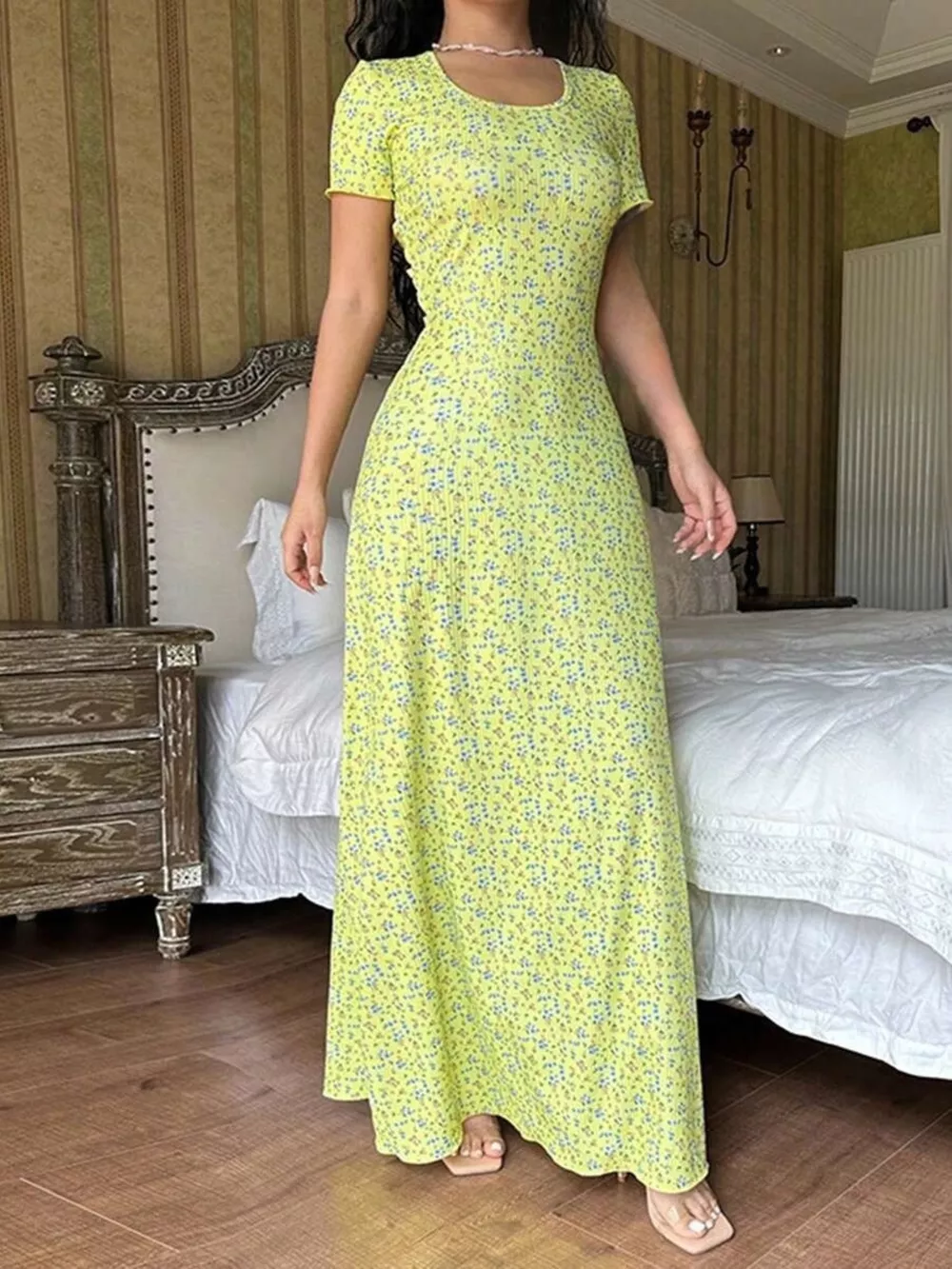 Floral Print Short Sleeve Maxi Dress, image 11