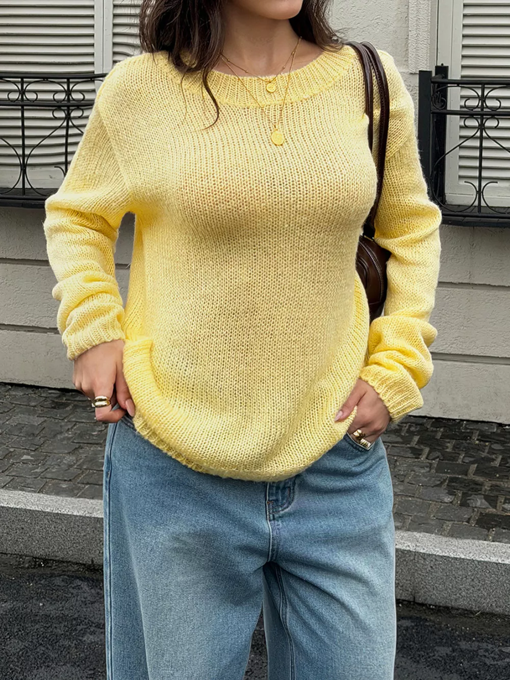 Crew Neck Dropped Shoulder Sweater, image 2
