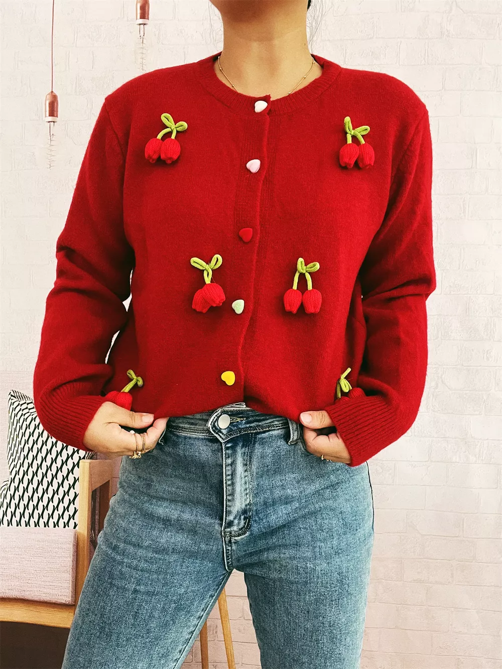 Flower Button Up Long Sleeve Cardigan, image 12