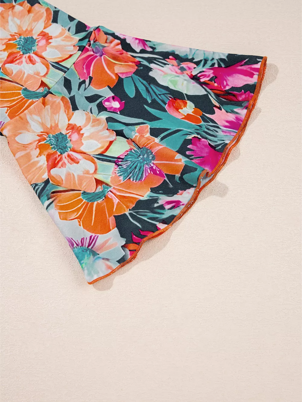 Floral 3/4 Flare Sleeve Tied Neck Blouse, image 3