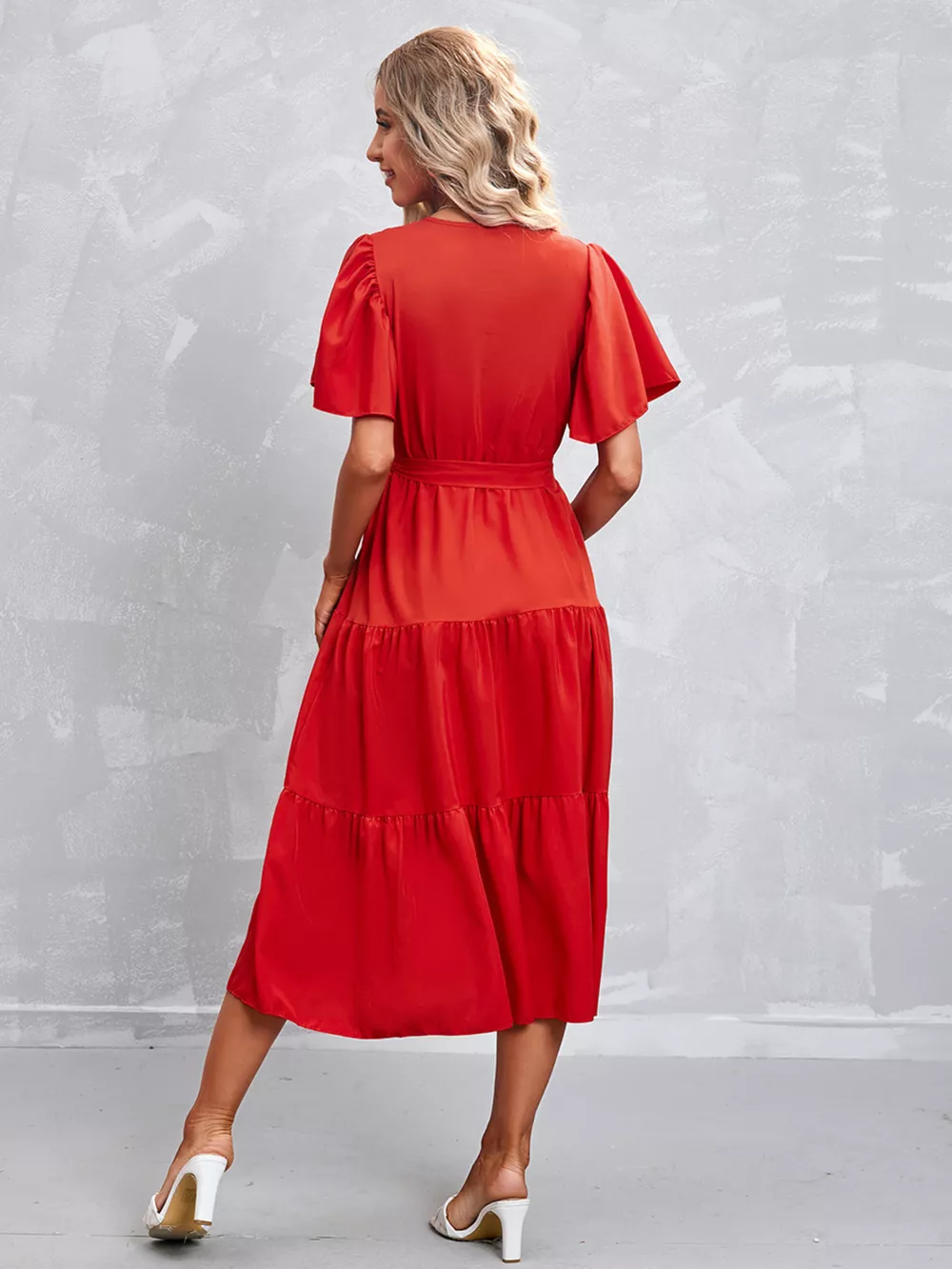 Flutter Sleeve Tiered Midi Dress, image 5