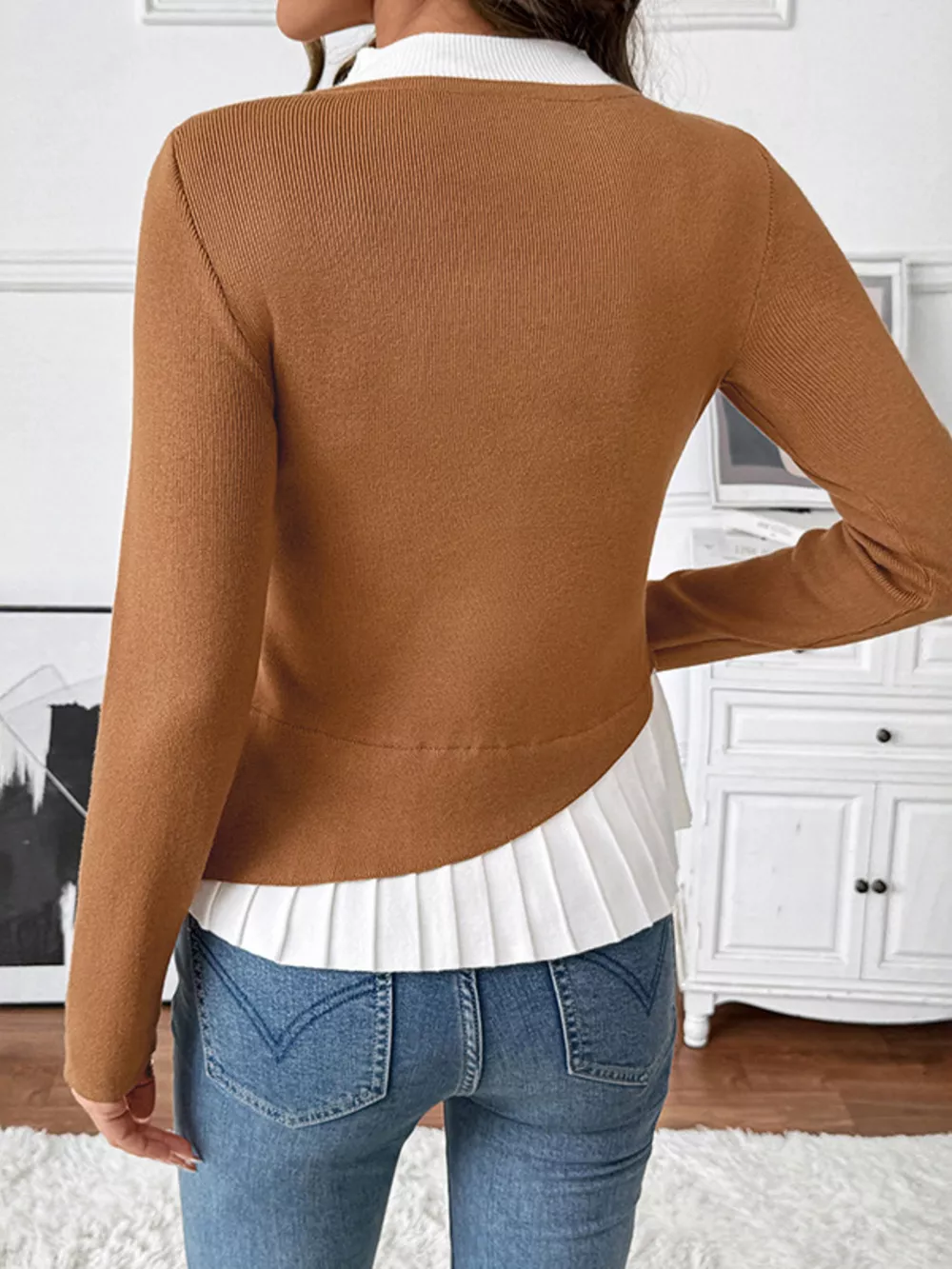 Decor Button Contrast Hem Knit Top, image 4