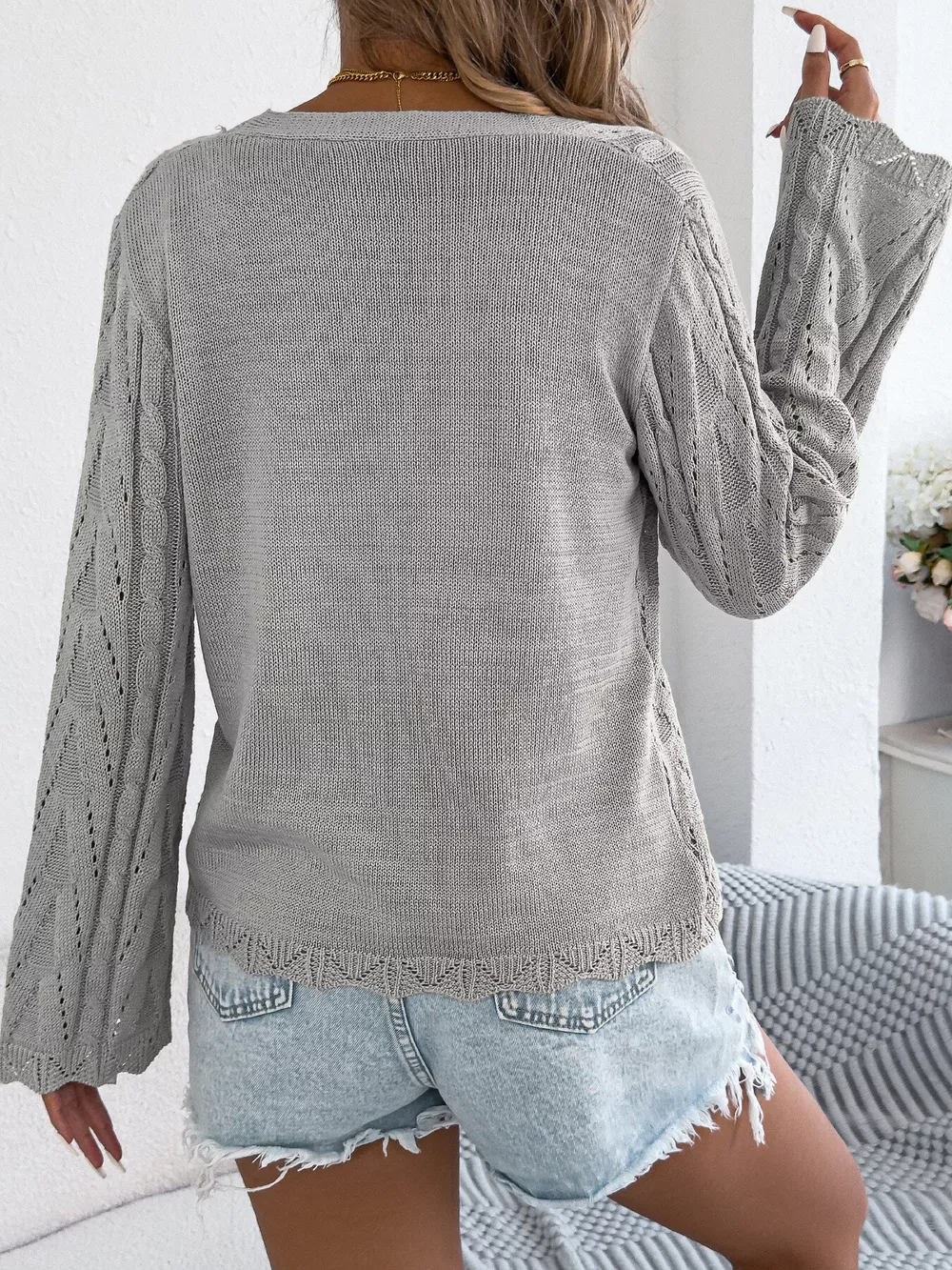 Openwork Tie-Front Knit Cardigan, image 9