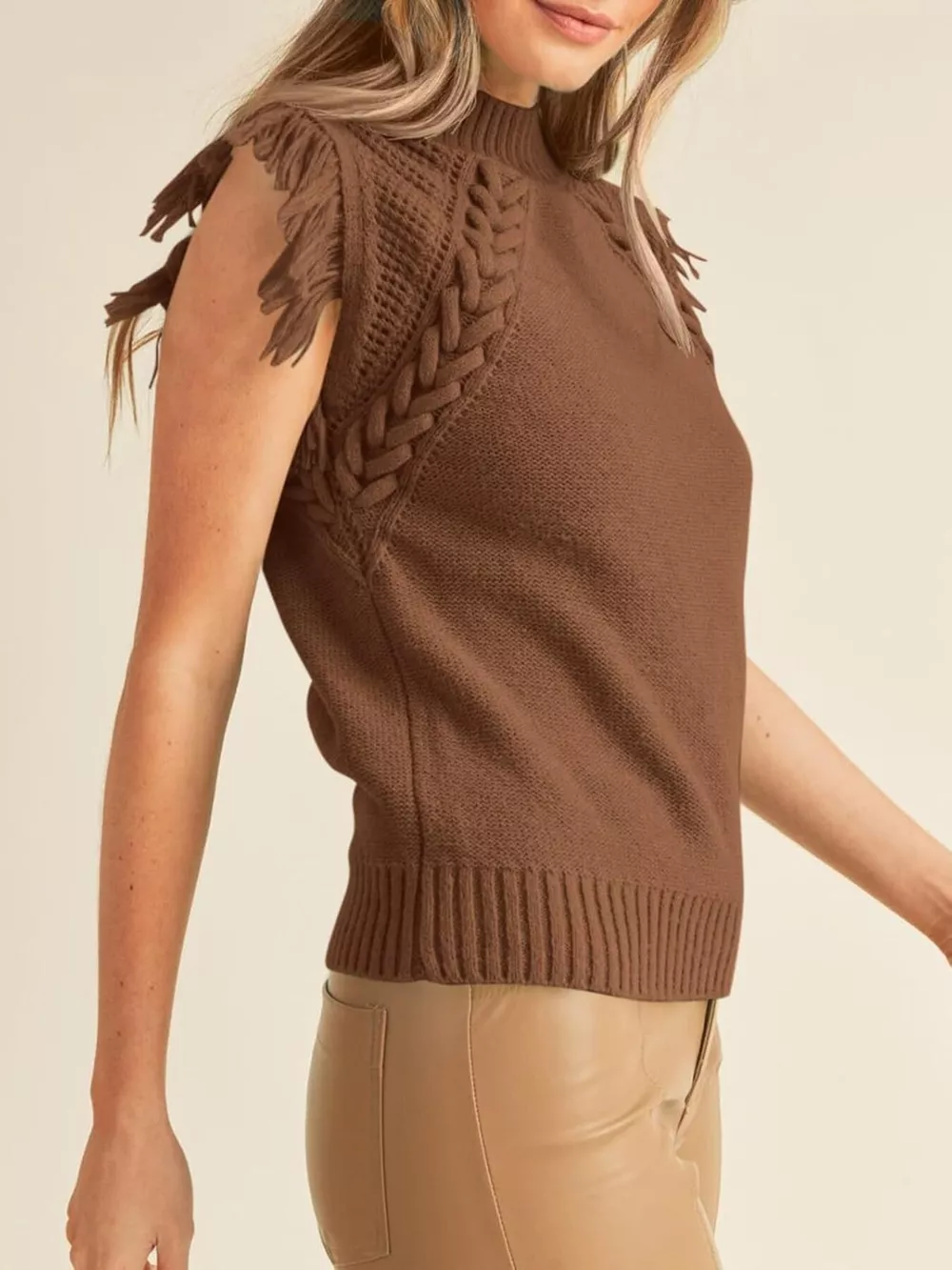 Braided Trim Fringe Sweater Top, image 3