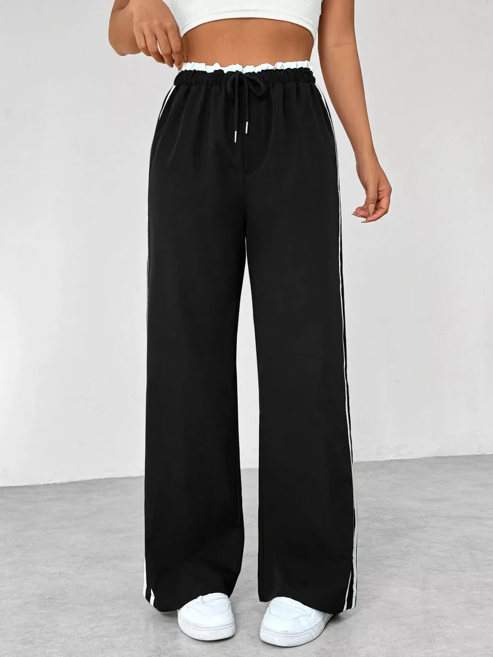 Striped Drawstring Waist Wide Leg Pants, image 3