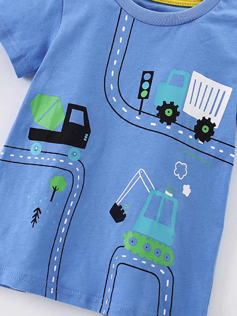 Children's Cartoon Construction Vehicle Print Short Sleeve T-Shirt, image 2