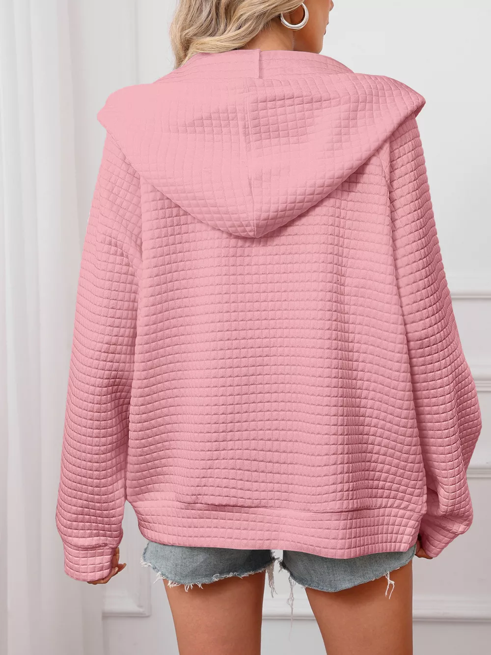 Full Size Textured Quilted Zip-Up Hooded Jacket Plus Size, image 11