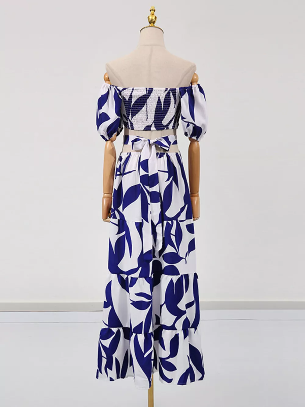 Off-Shoulder Cutout Leaf Print Maxi Dress, image 9