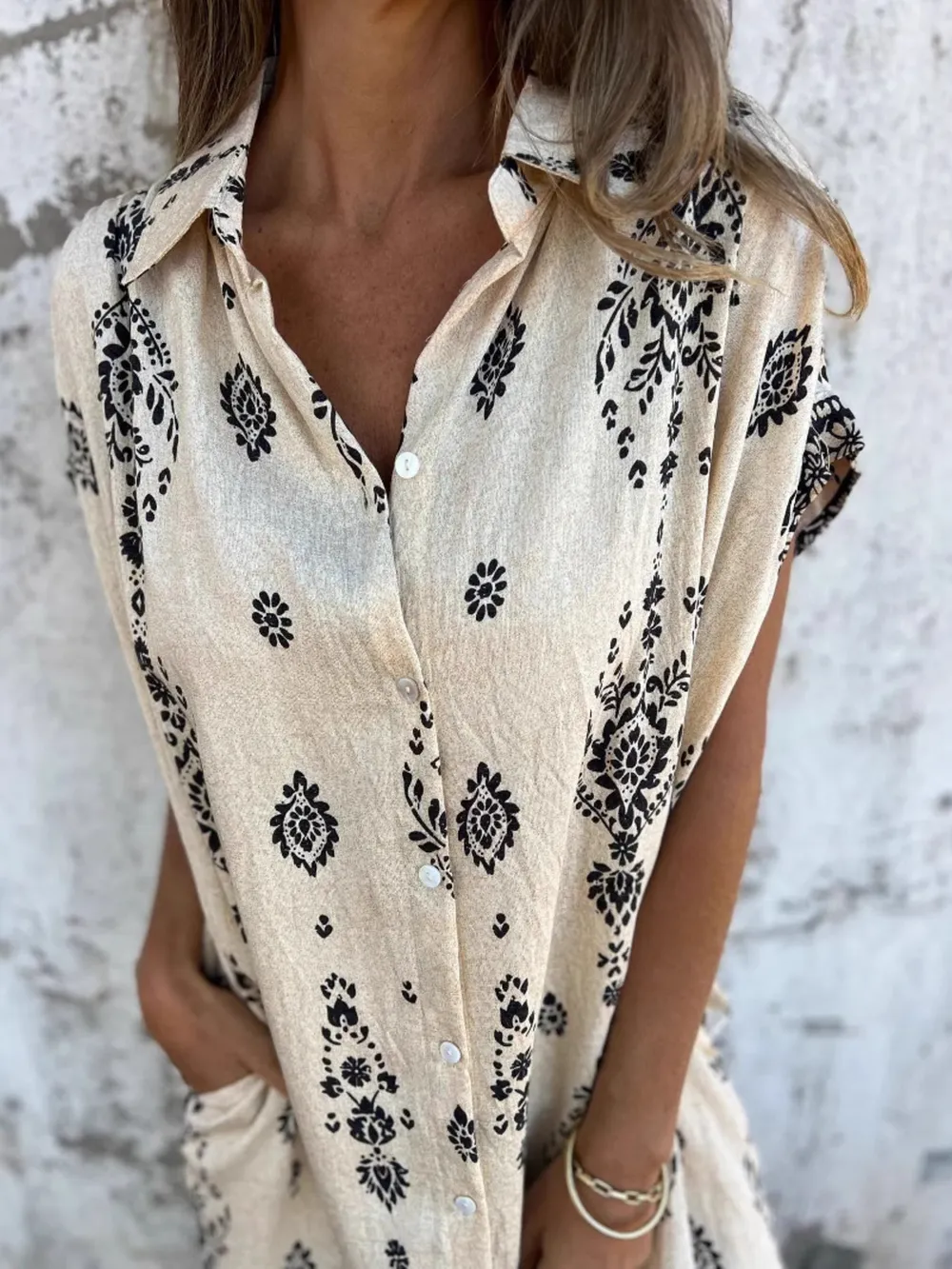 Full Size Printed Short Sleeve Button-Up Shirt Dress Plus Size, image 5
