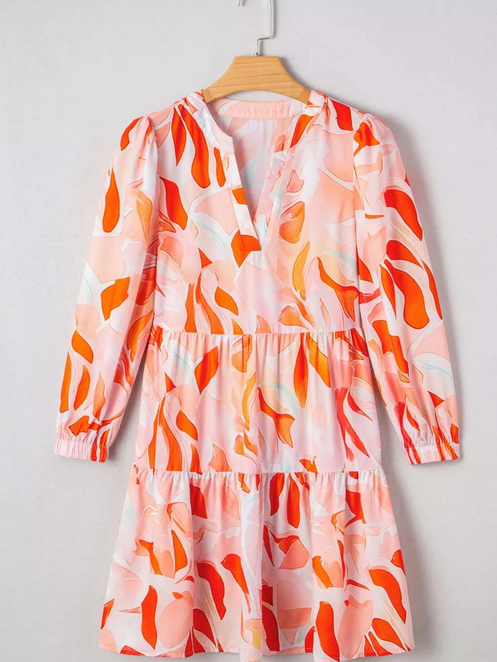 Abstract Print Long Sleeve Tiered Mini Dress, image 6