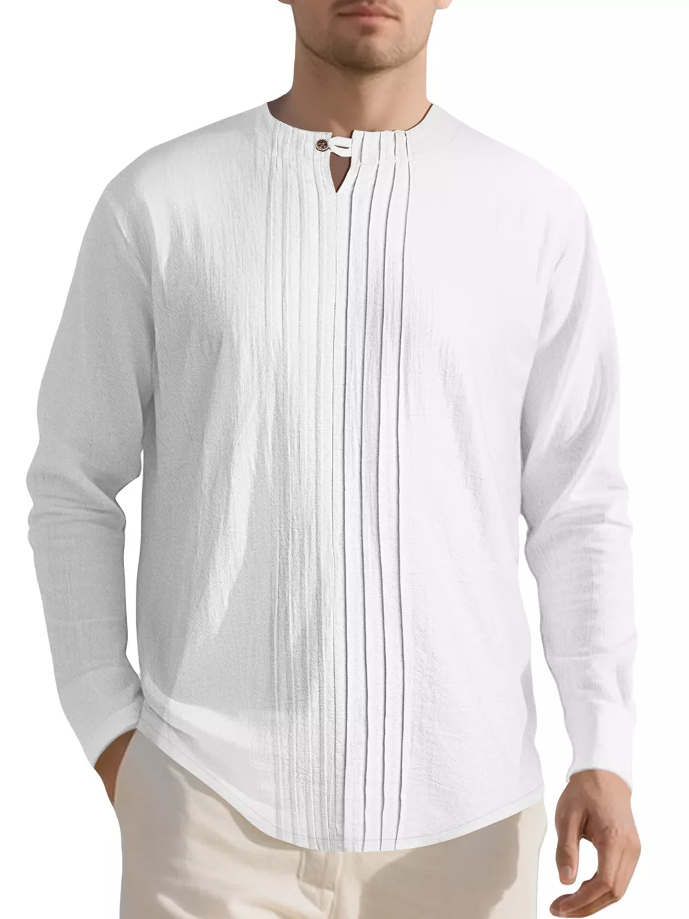 Men's Full Size Casual Pleated Long Sleeve Blouse Plus Size, image 7