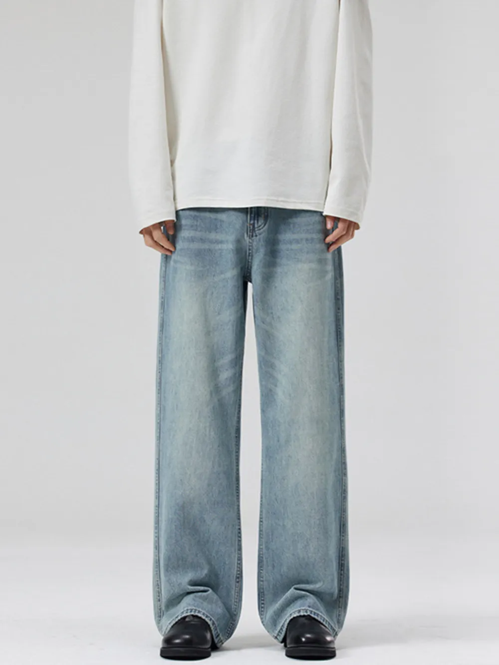 Men's Wide Leg Washed Jeans, image 2