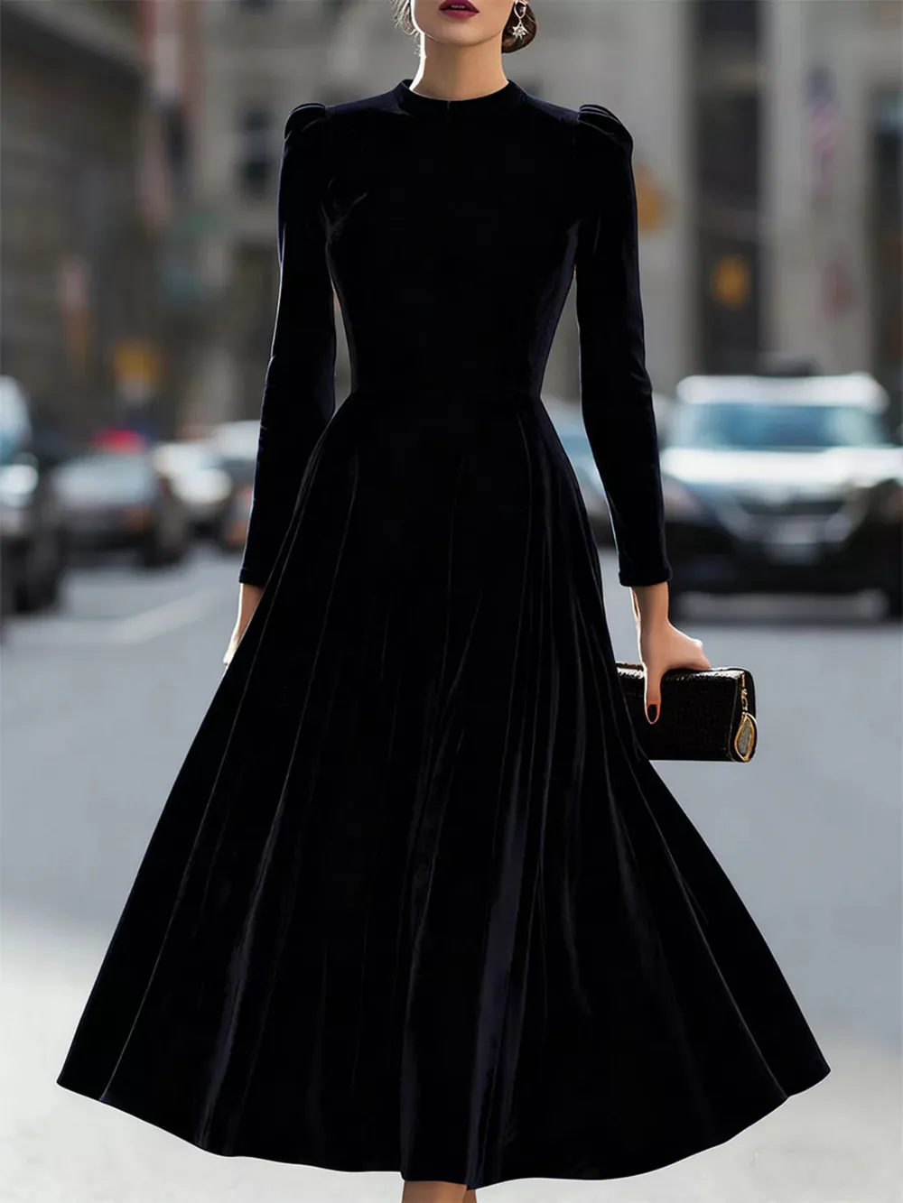 Velvet Long Sleeve A-Line Dress, image 8