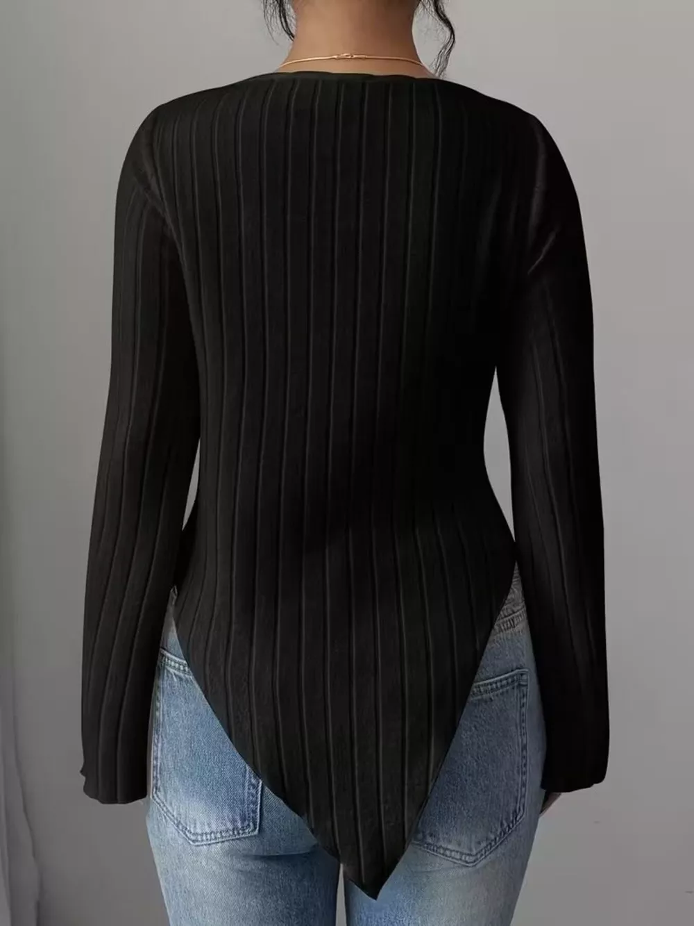Cowl Neck Ribbed Knit T-Shirt, image 8