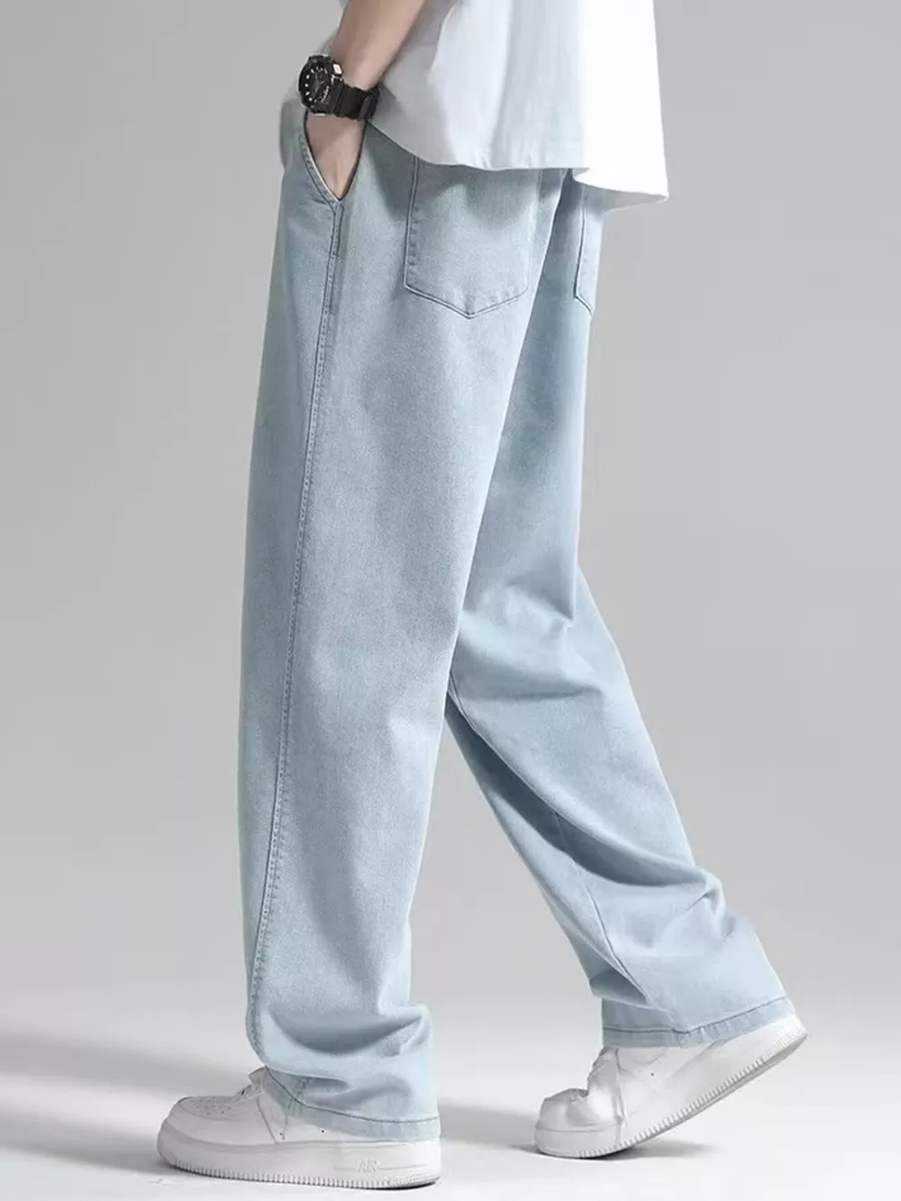 Men's Plus Size Loose Fit Drawstring Jeans, image 4