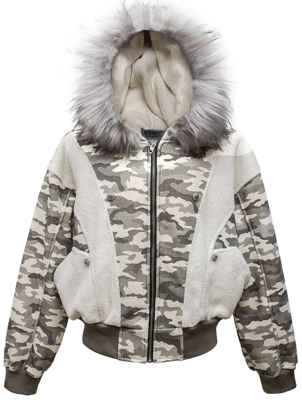 Men's Camouflage Faux Fur Hood Jacket, image 2
