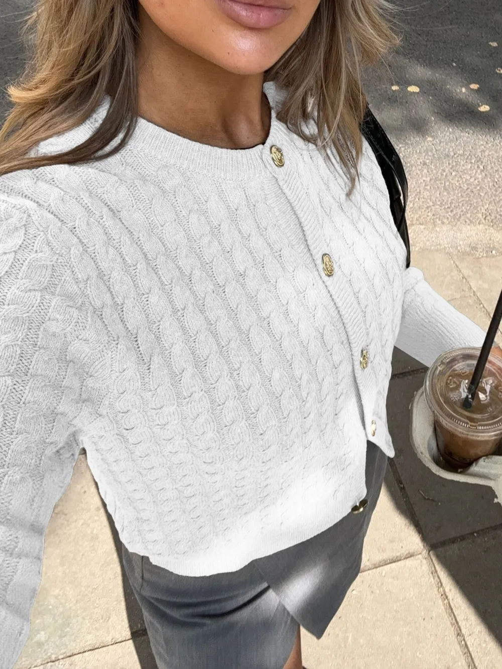 Cable Knit Button-Up Cardigan, image 9