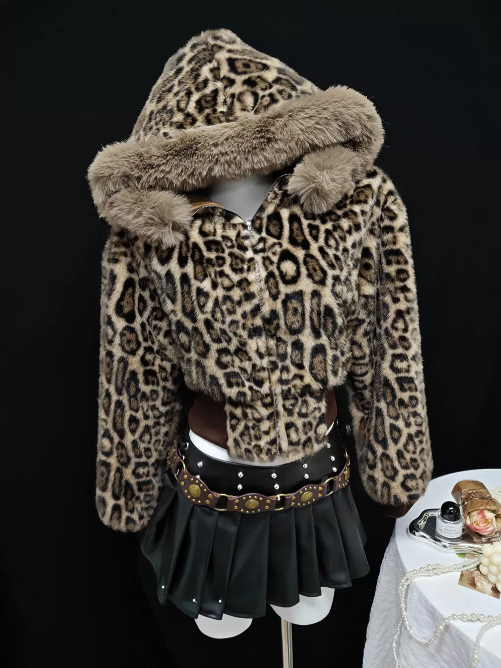 Leopard Faux Fur Hooded Outerwear