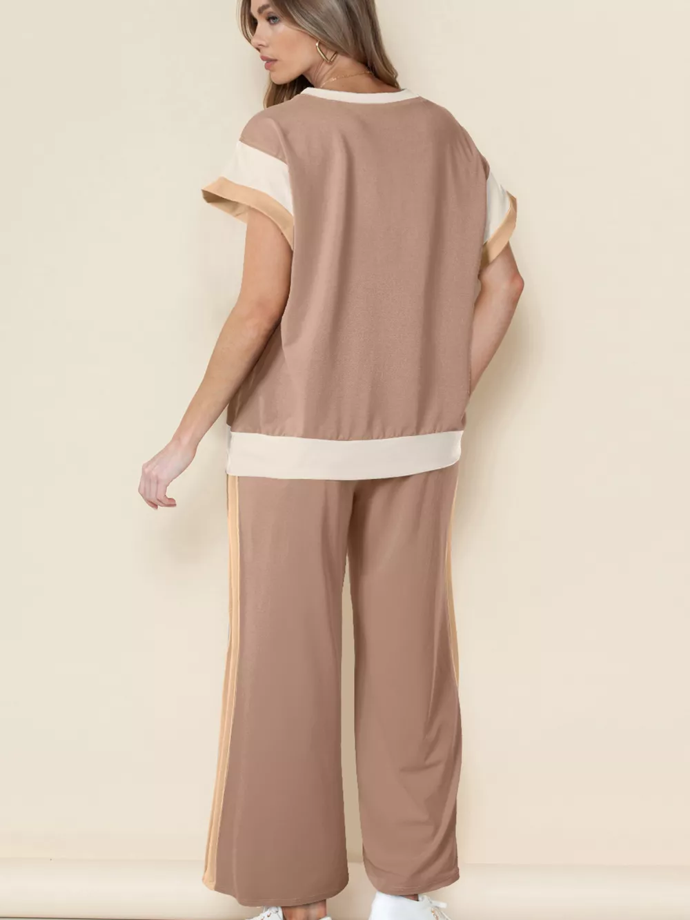 Color Block Detail Casual Two-piece Set, image 2