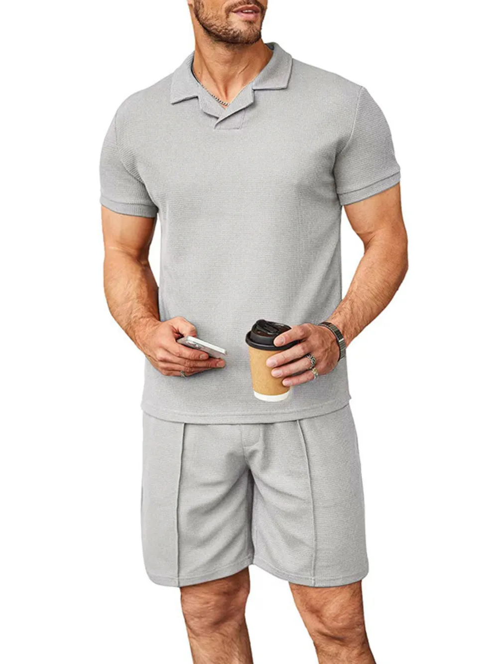 Men's Plus Size Short Sleeve Top and Shorts Set, image 8