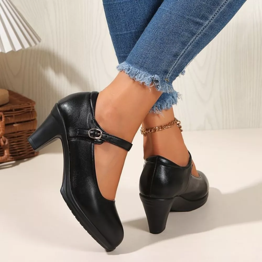 Buckle Block Heels Pumps, image 3