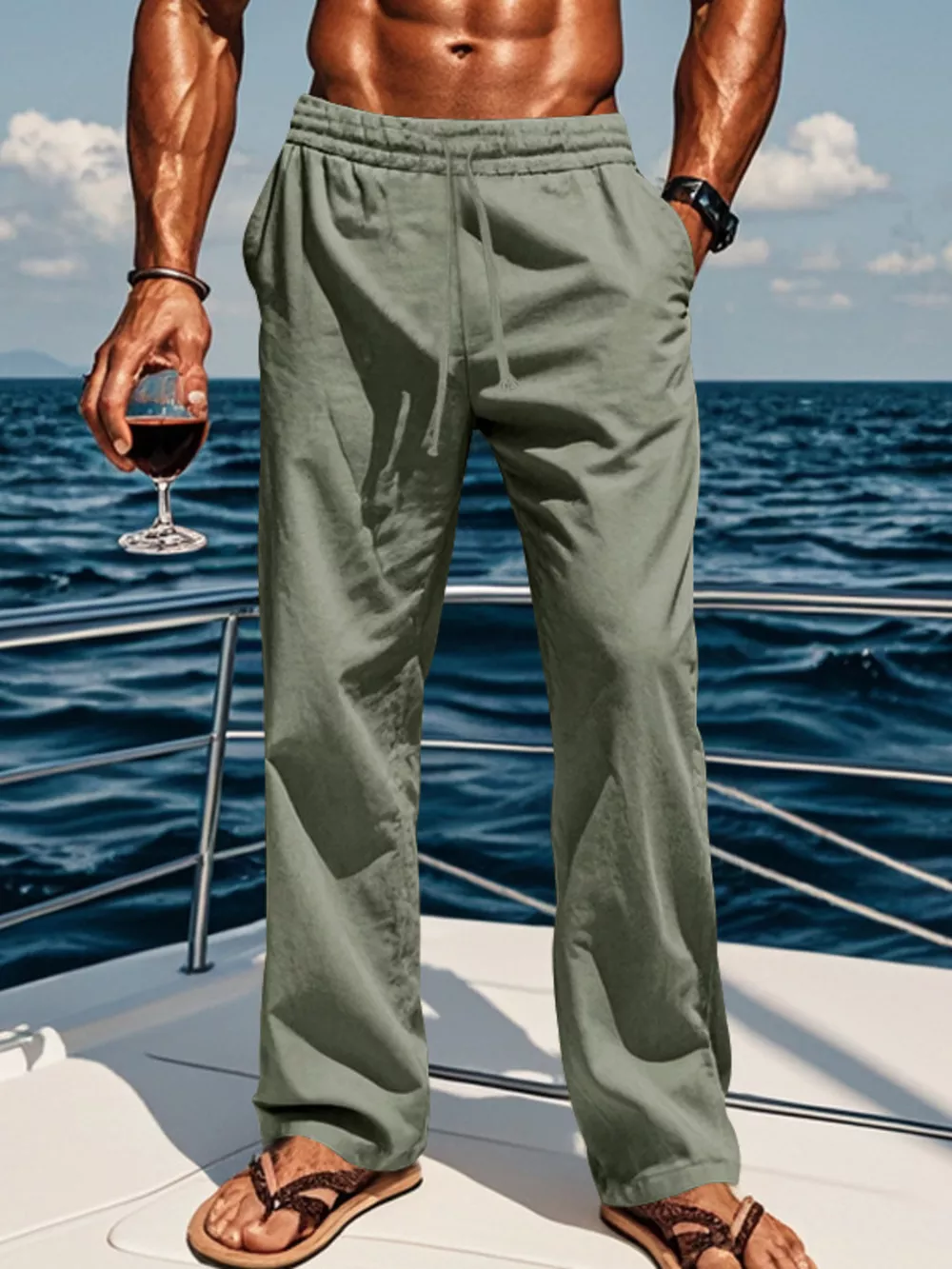 Men's Full Size Casual Loose-Fit Pants with Elastic Drawstring Waist Plus Size