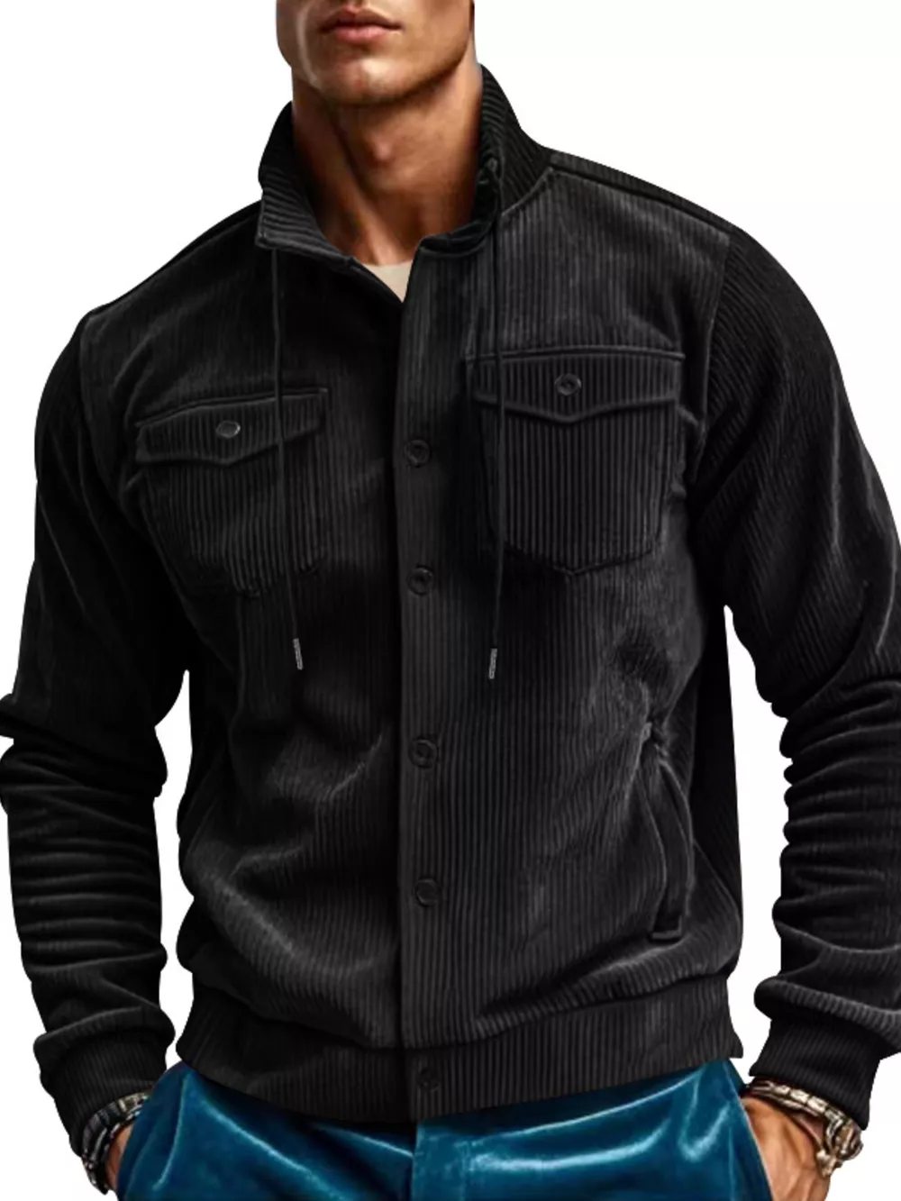Men's Full Size Corduroy Button Up Casual Jacket Plus Size, image 5