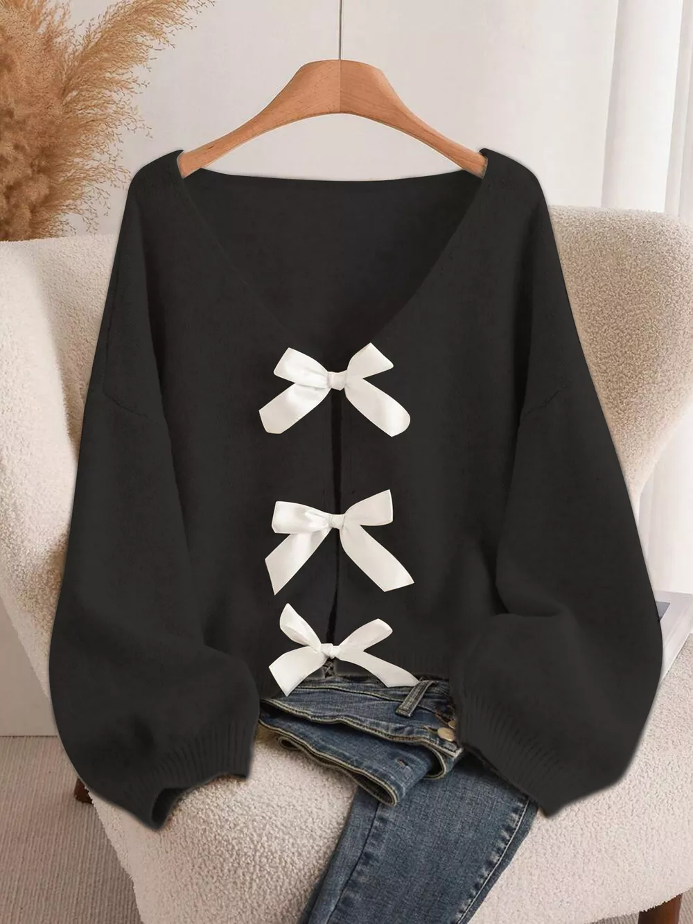 Bow-knot Front V-Neck Knit Cardigan, image 10