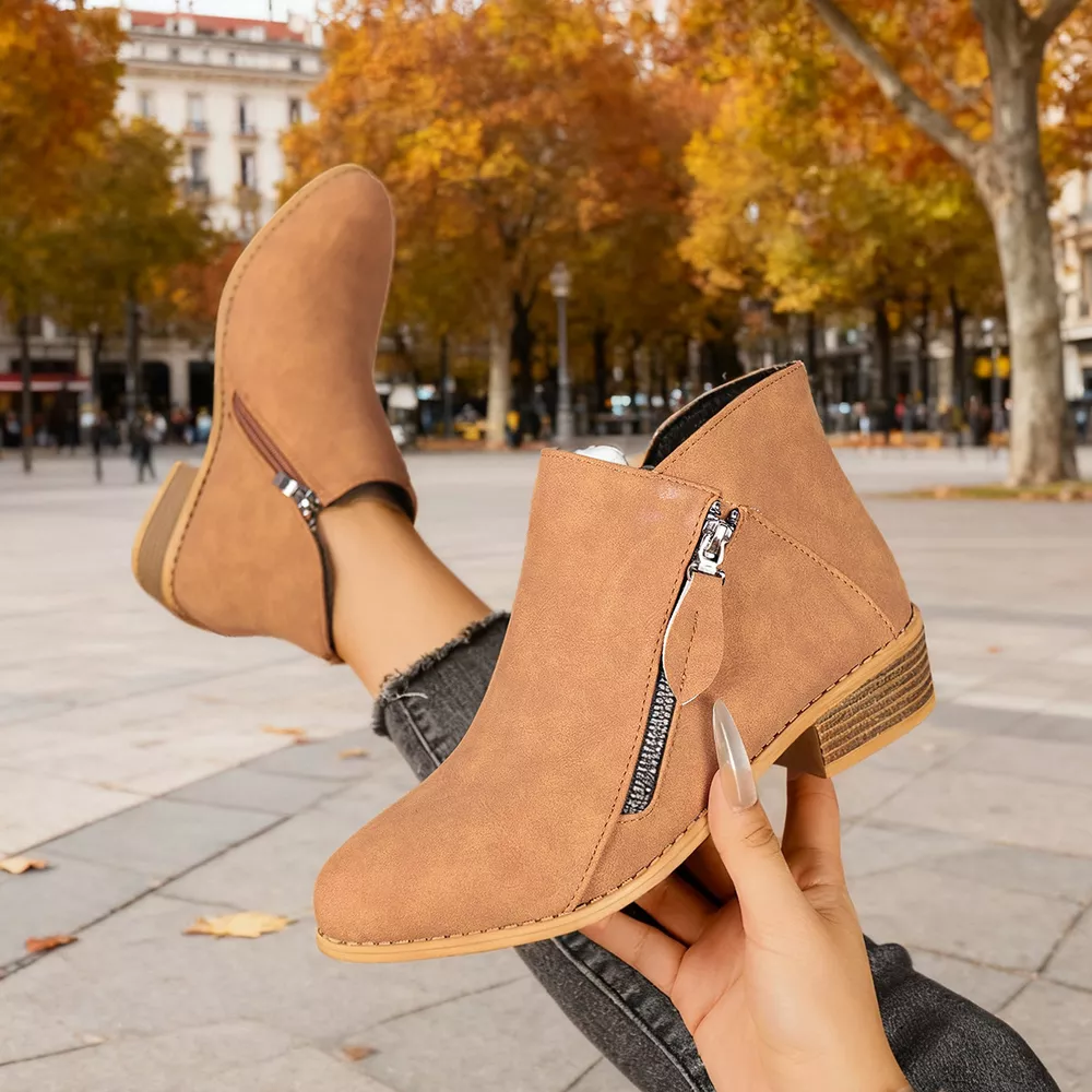Size Zipper Block Heels Boots, image 6