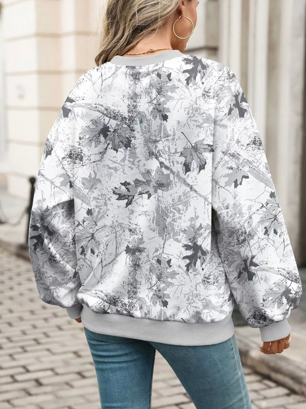 Leaf Print Sweatshirt with Contrasting Trim, image 14