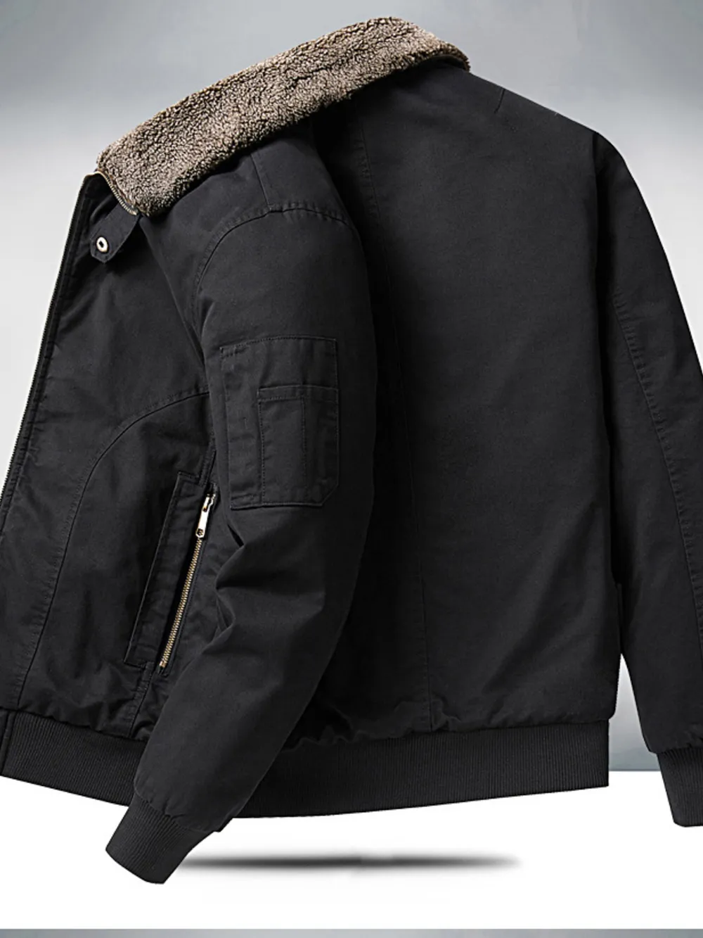 Men's Plus Size Sherpa Lined Zip Up Jacket, image 4