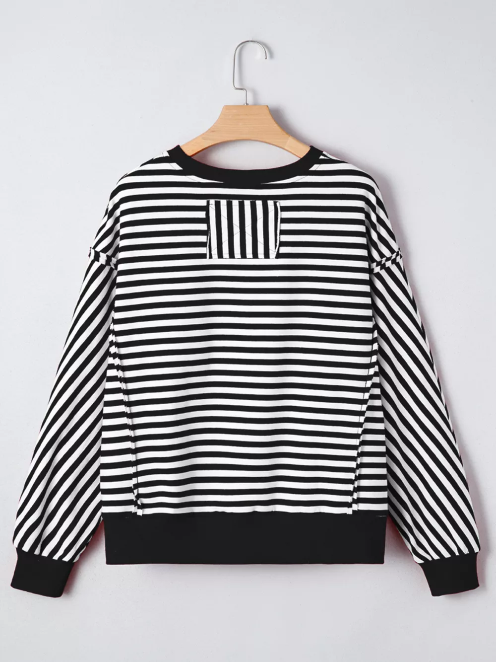 Stripe Exposed Seam Drop Shoulder Casual Pullover Top, image 3