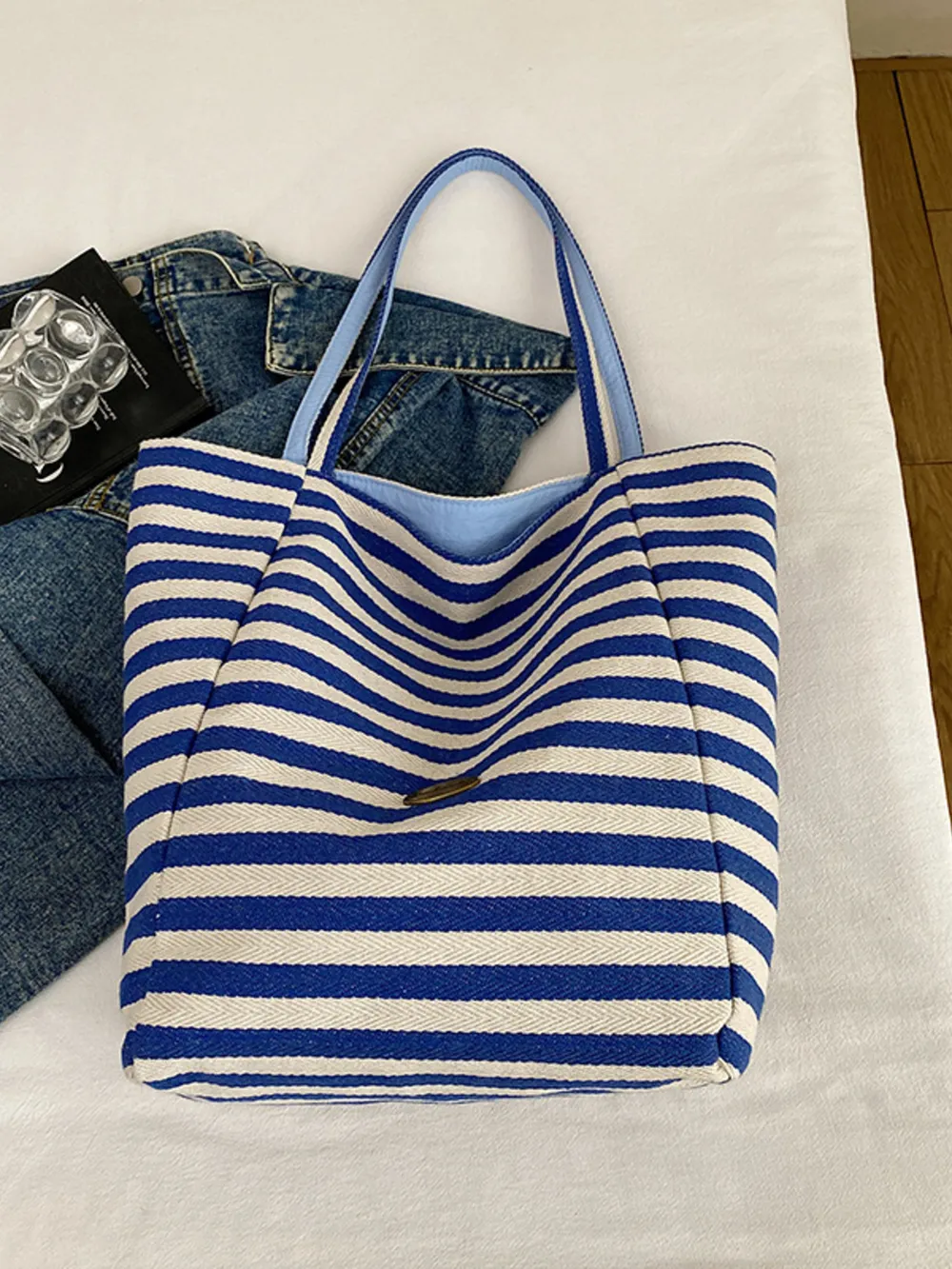 Striped Canvas Tote Bag, image 4