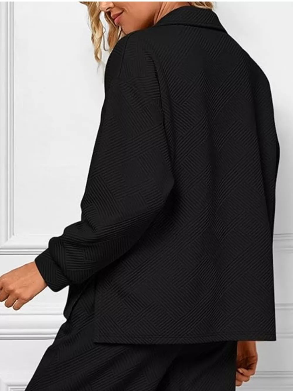 Side Slit Textured Top and Drawstring Pants Set, image 8
