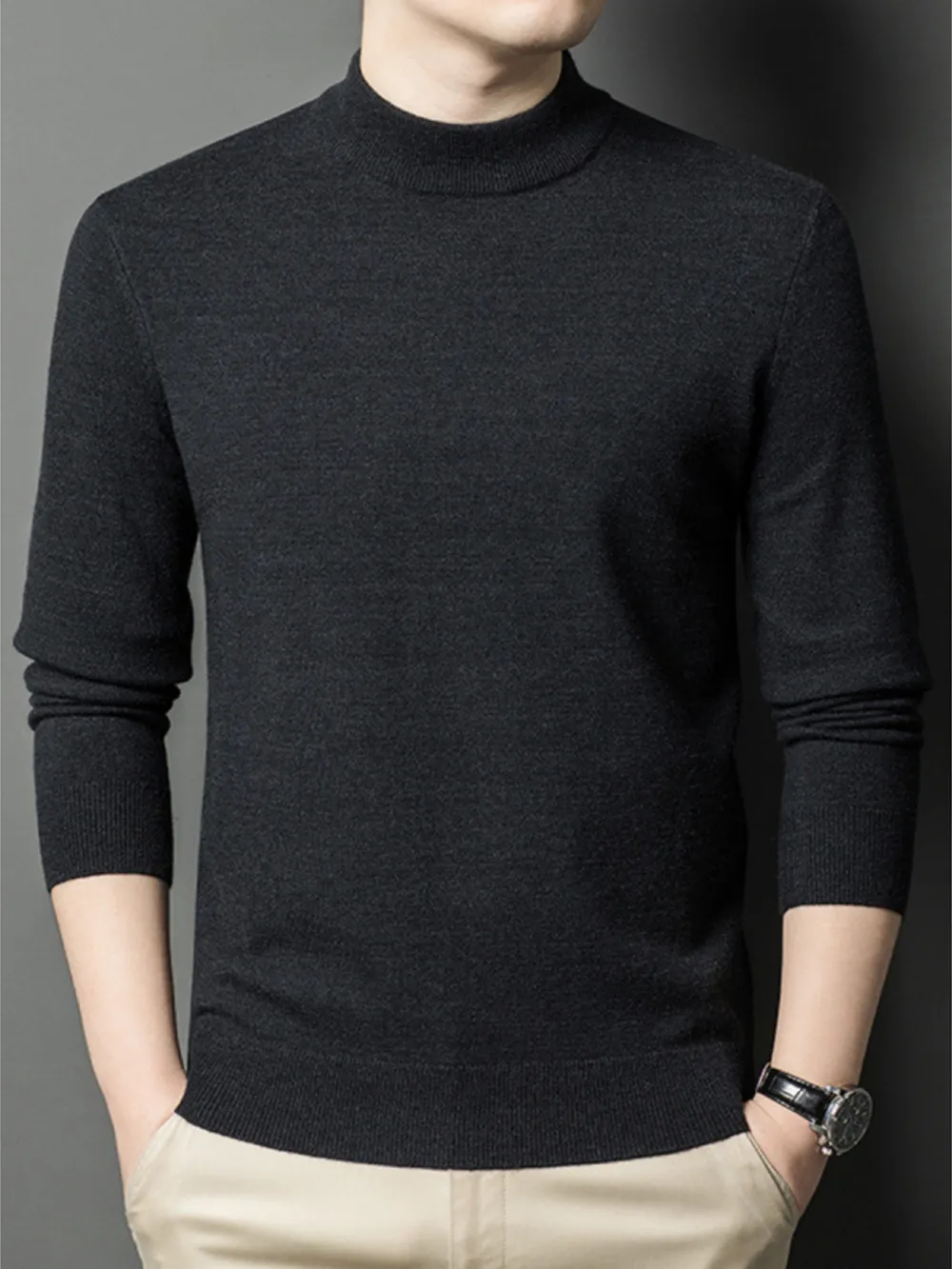 Men's Plus Size Mock Neck Long Sleeve Knit Top