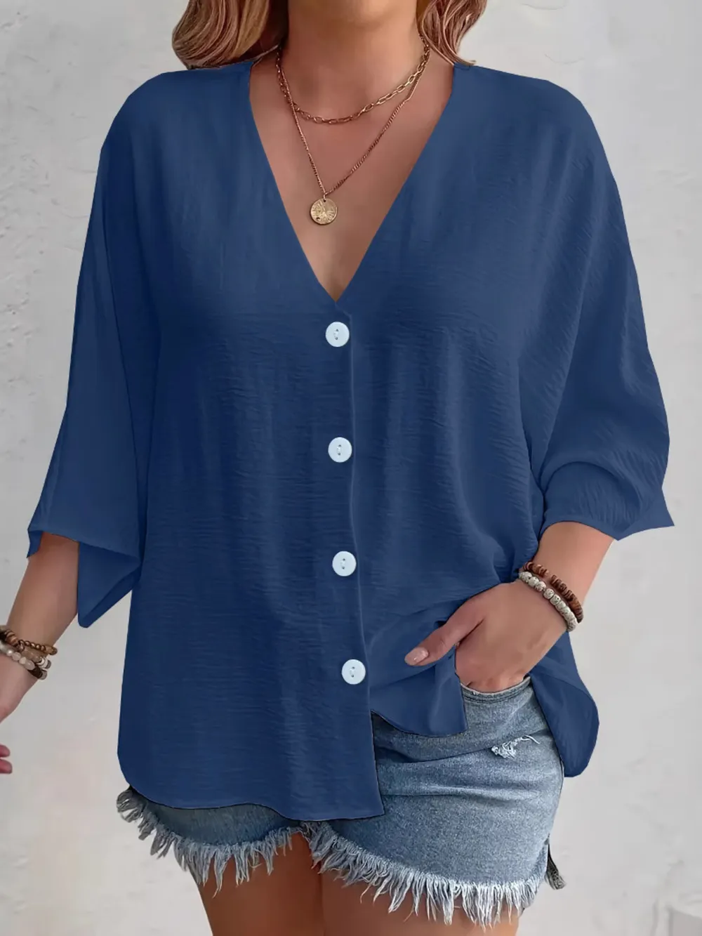 Full Size V-Neck Button Down Shirt Plus Size, image 11