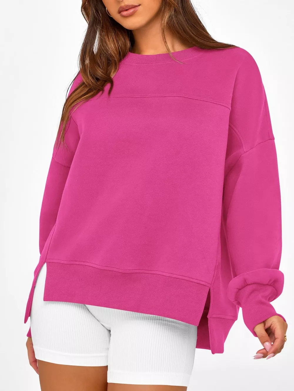 Slit Round Neck Dropped Shoulder Sweatshirt, image 15