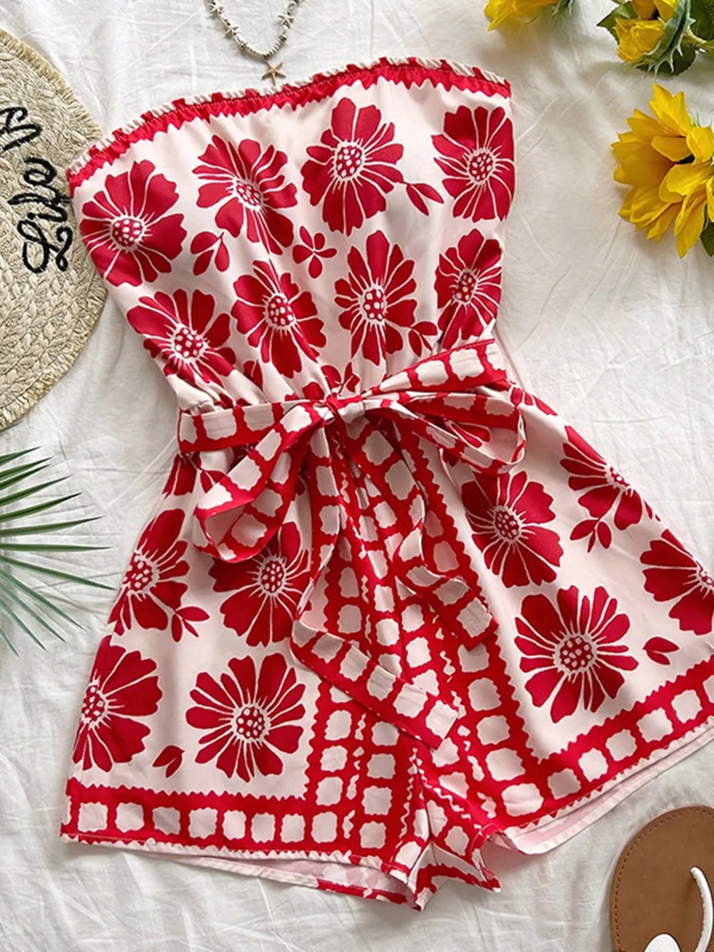 Strapless Tie Waist Romper, image 9