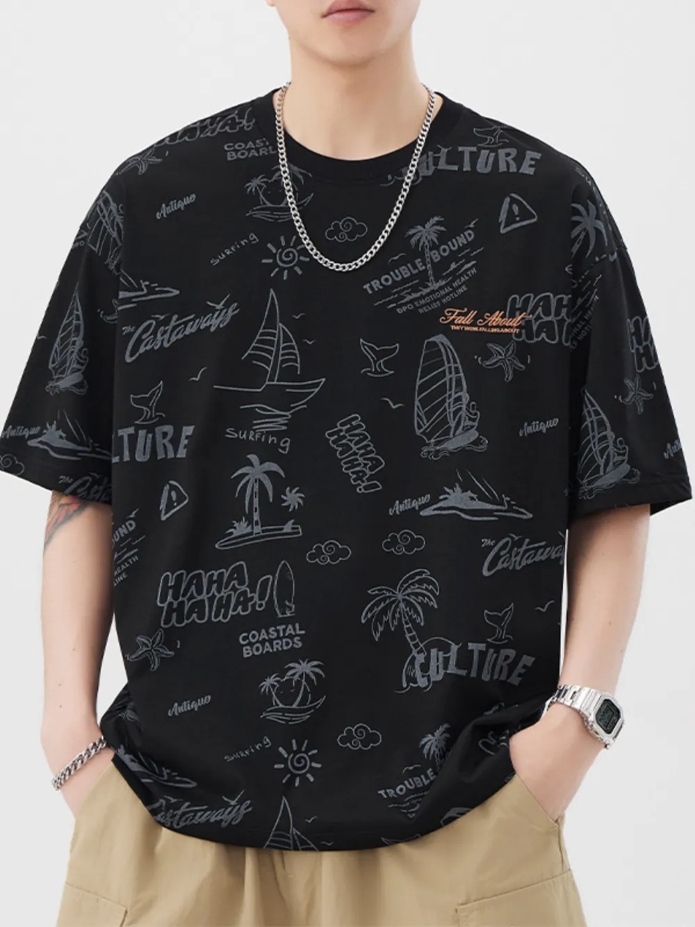 Men's Plus Size Printed Round Neck Relaxed Fit T-Shirt, image 3