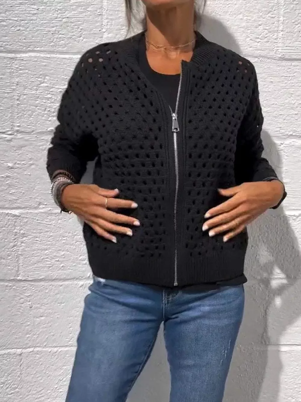 Full Size Crochet Knit Zip-Up Cardigan Plus Size, image 2