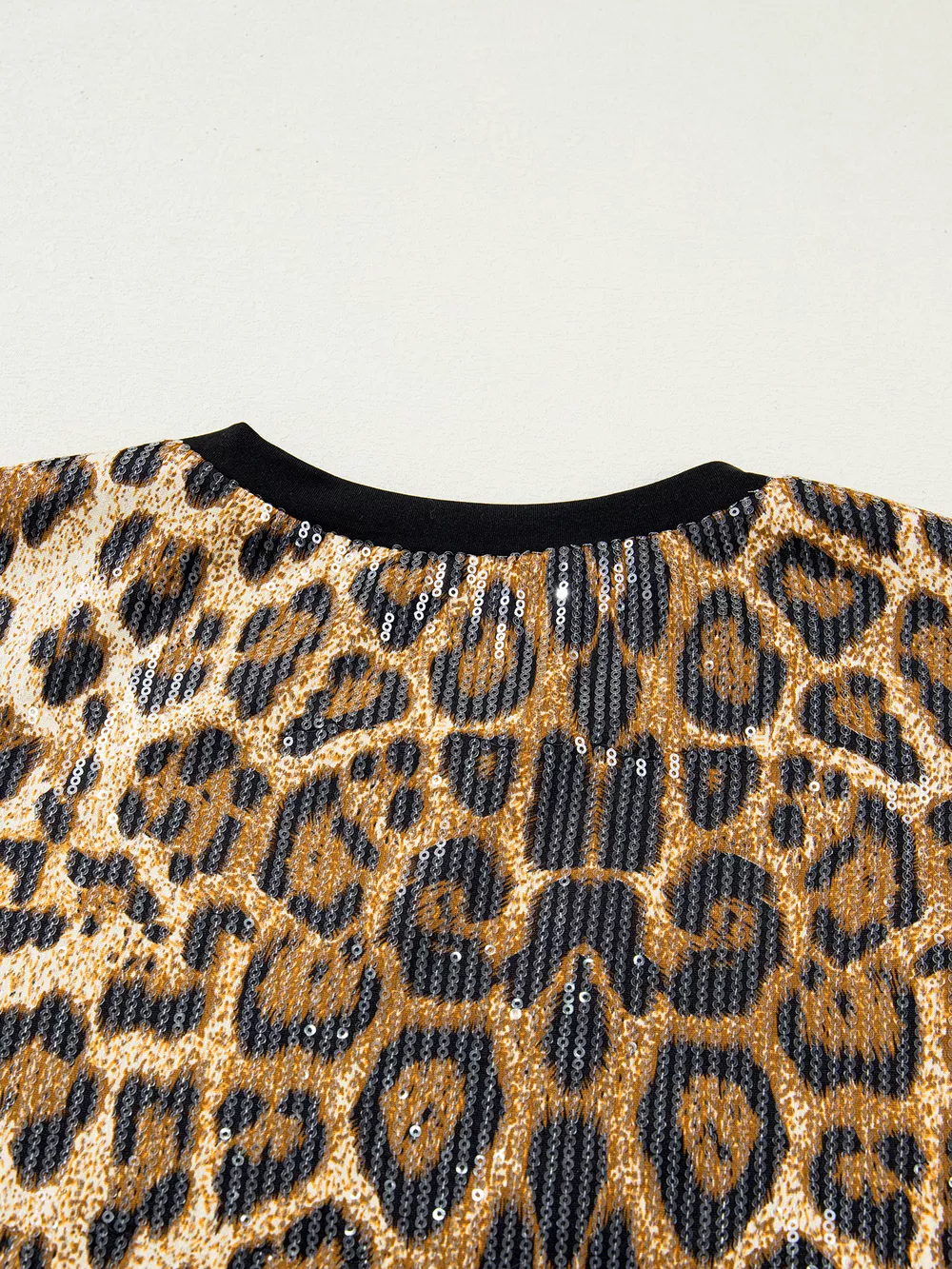 Sequin Leopard Pattern Short Sleeve Top, image 11