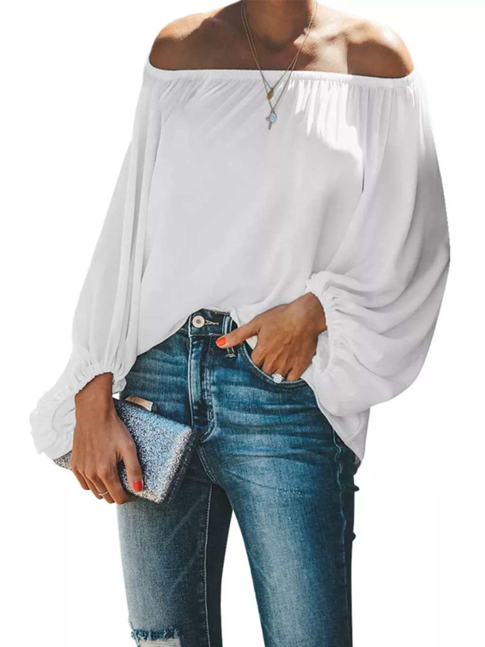 Full Size Off-Shoulder Balloon Sleeve Blouse Plus Size, image 2