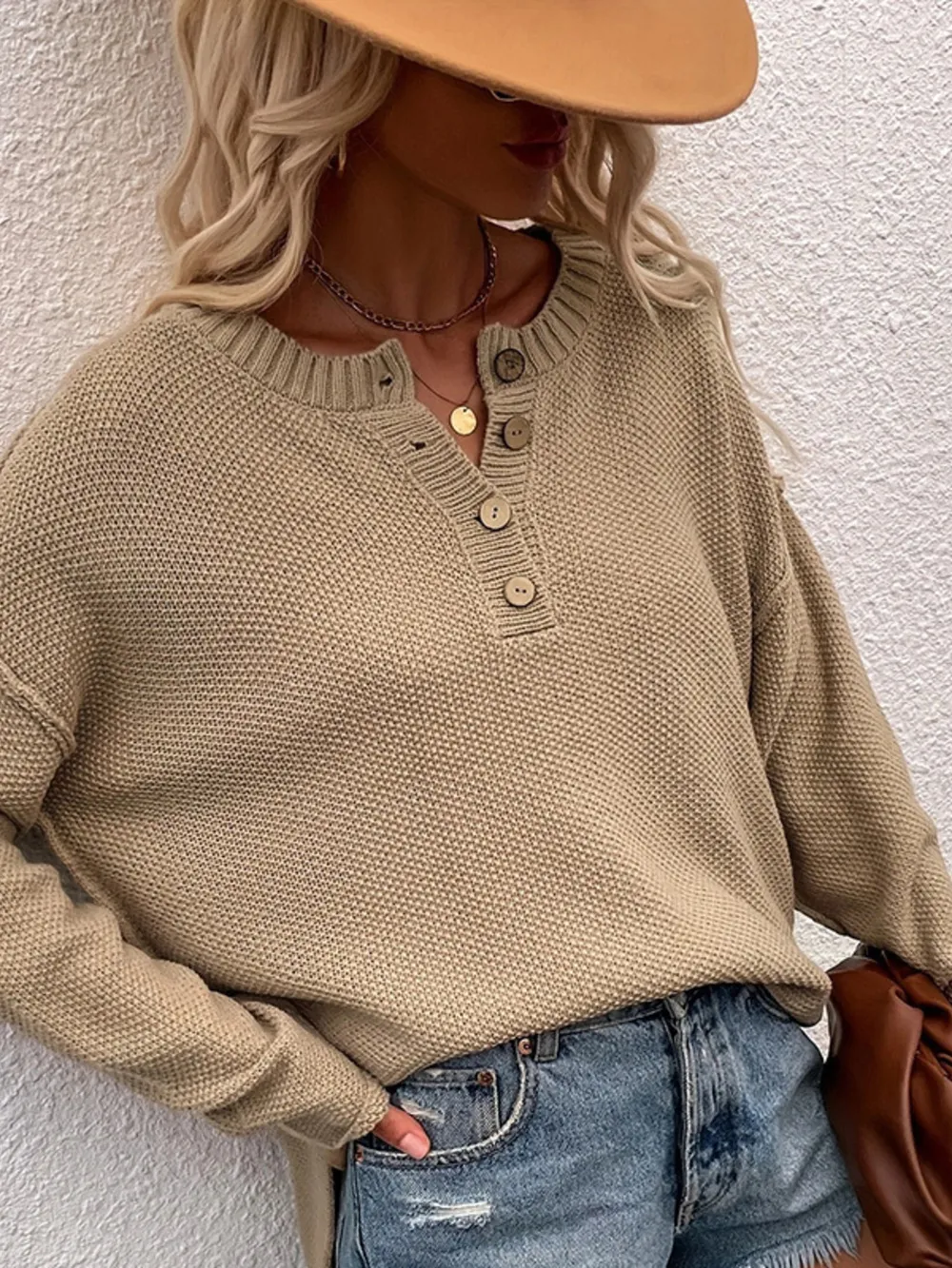 Button Detail Long Sleeve Knit Top, image 7