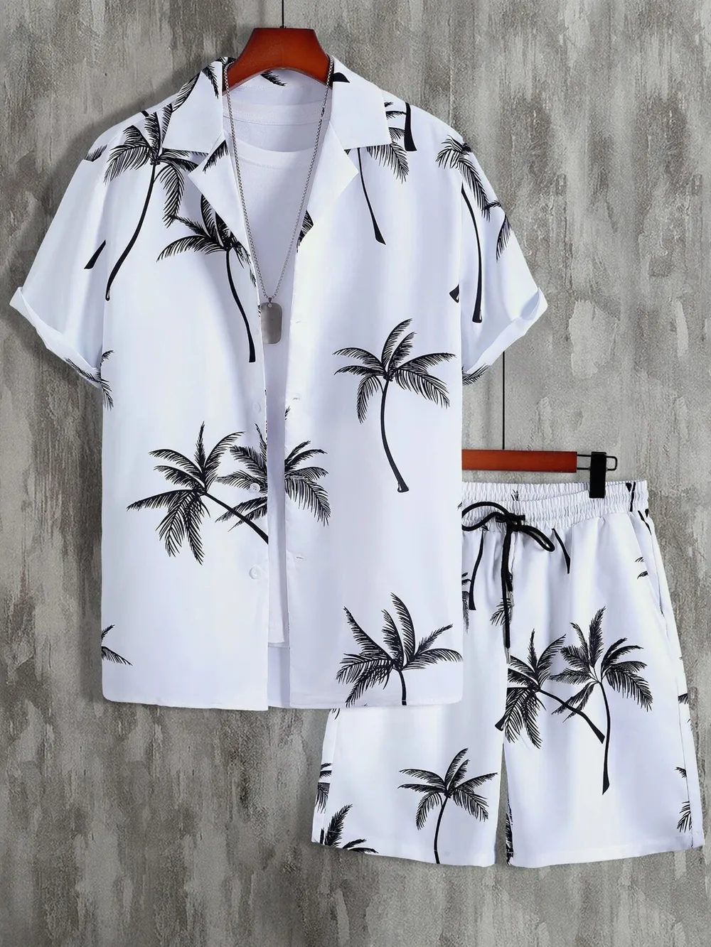 Men's Full Size Palm Print Button Up Shirt and Shorts Set Plus Size, image 4